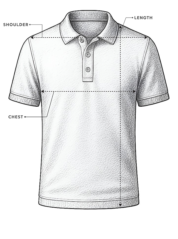 Sweatshirt size chart, front view
