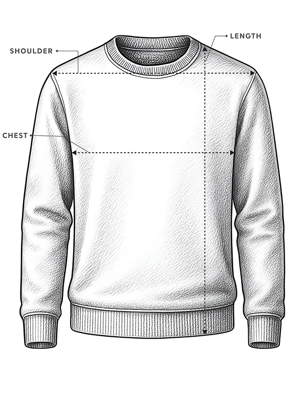 T-shirt size chart, front view