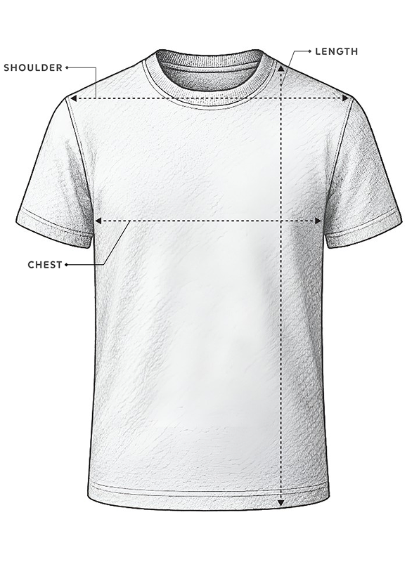 Polo shirt size chart, front view